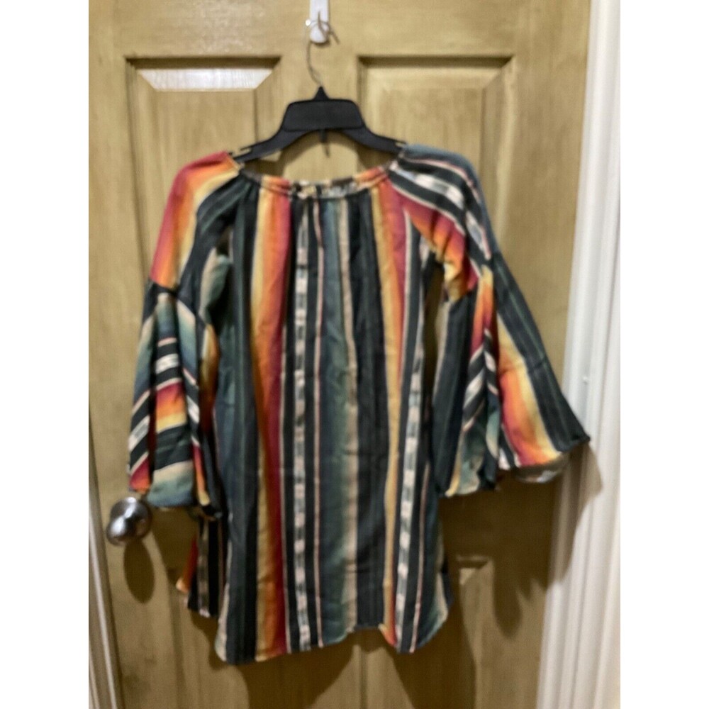 L&B Lucky & Blessed Womens Striped Bell  Sleeve Top Shirt Size S Oversized Tunic